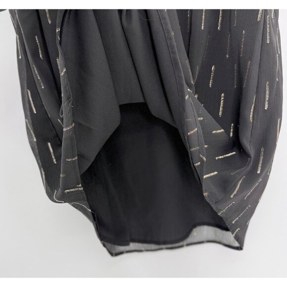 Cece Black Chiffon Flutter Sleeve Blouse Lined Metallic Print Sz M Office Preppy - Picture 5 of 9